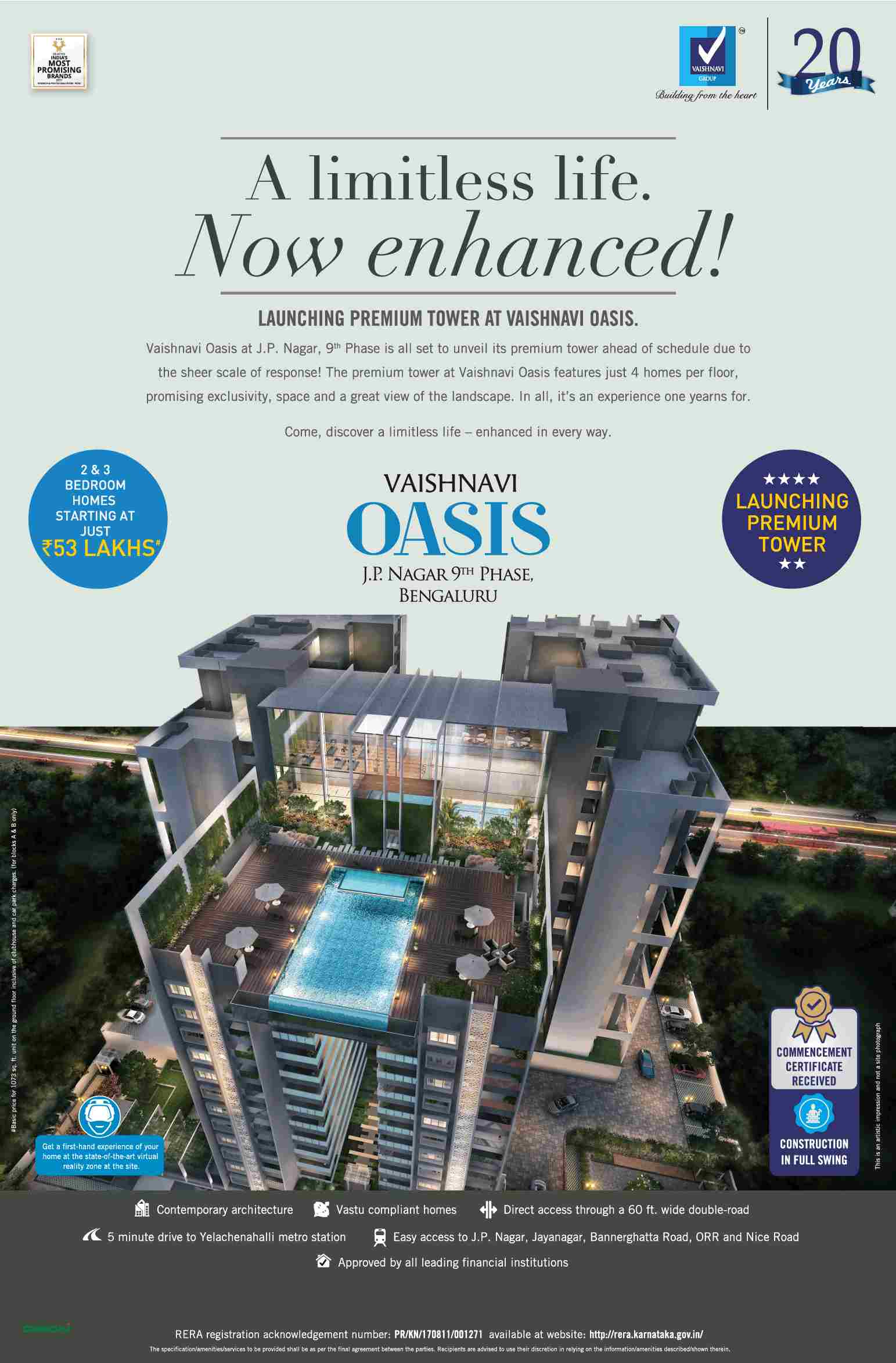 Launching premium tower at Vaishnavi Oasis in Bangalore Update